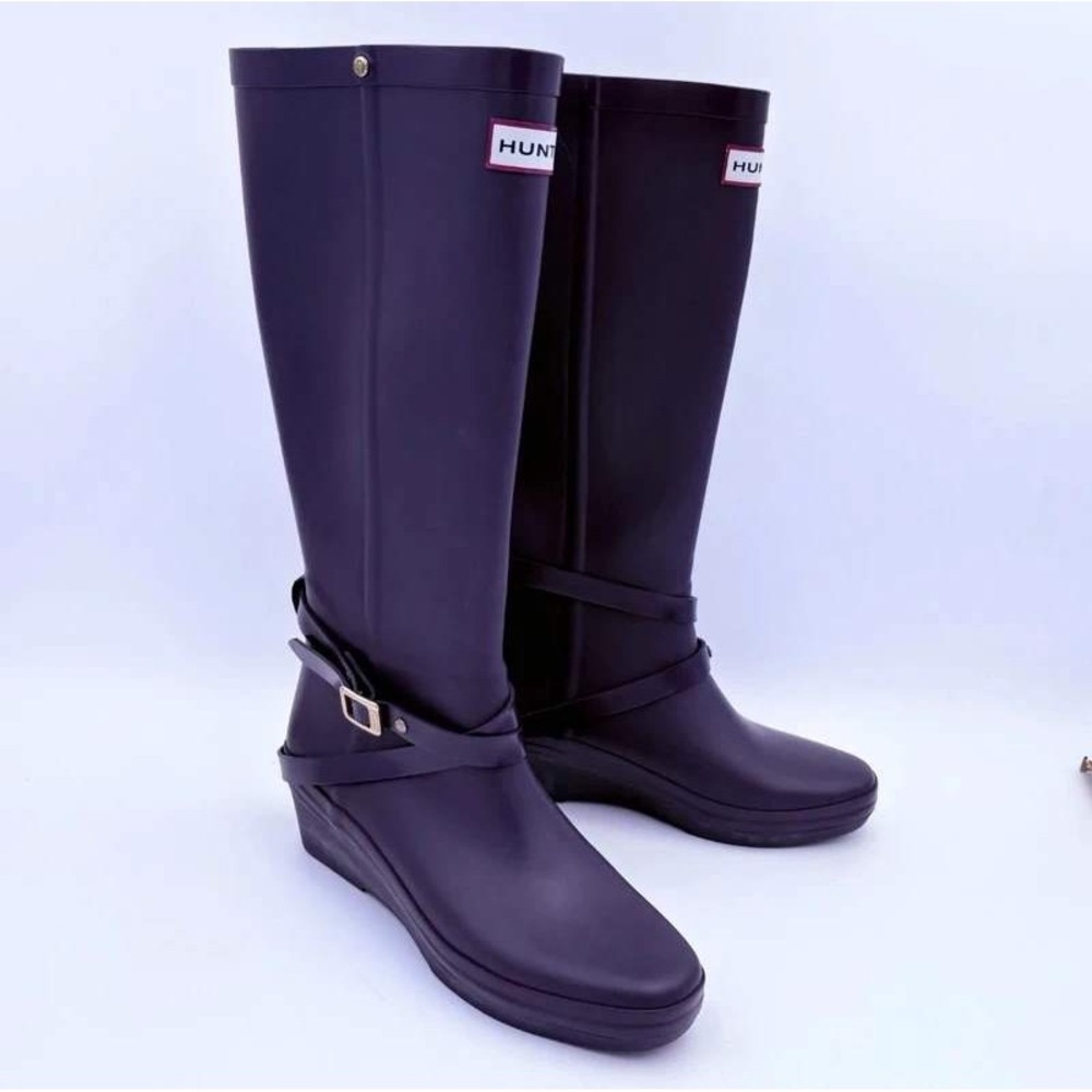 Hunter Andora Plum Purple Wedge Rain Boots W23954 Womens 7 US 5 UK 38 EU